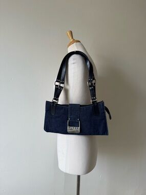 Guess Denim Shoulder Bag Y2K Buckle Detail Dark Wash